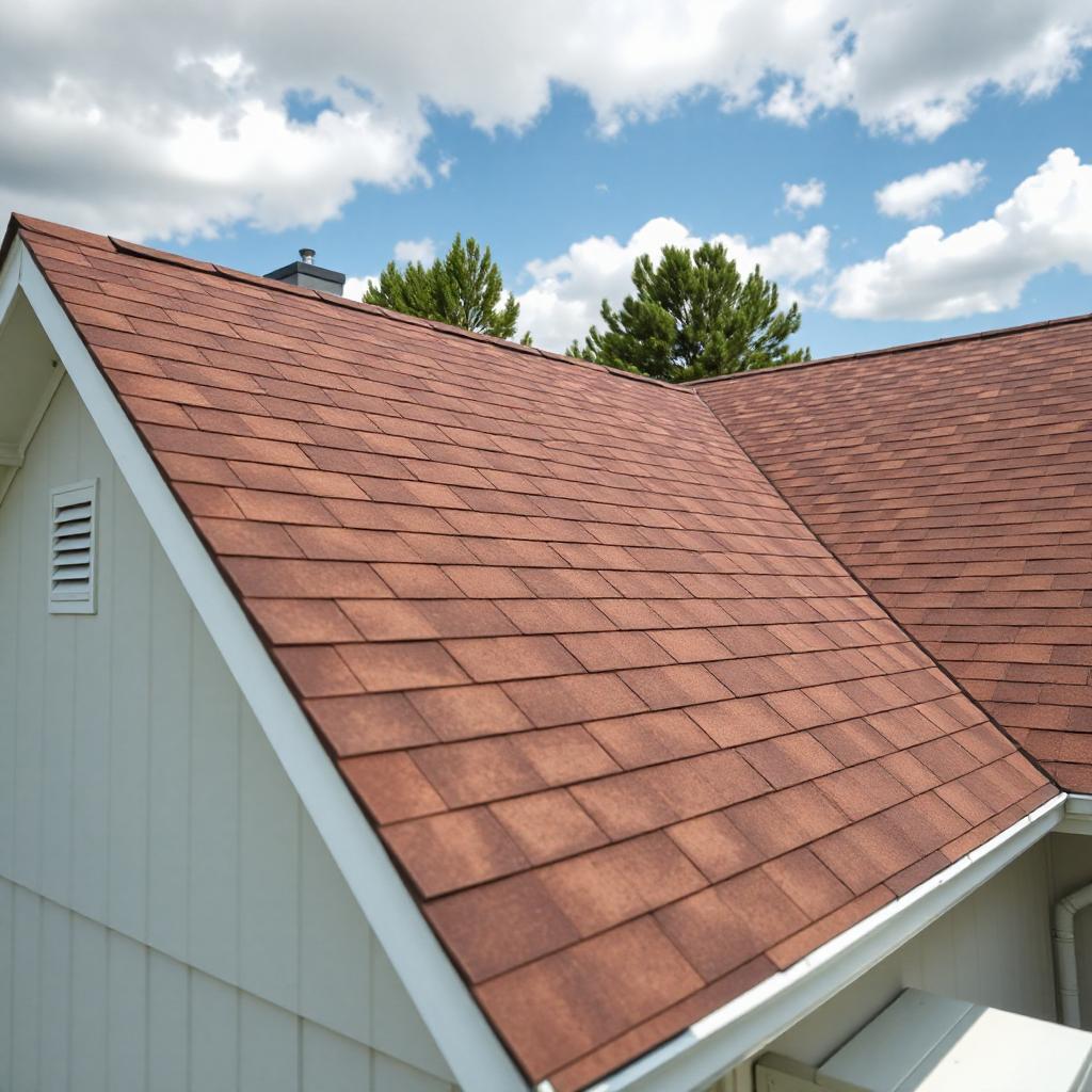 Close-up of a newly installed asphalt shingle roof on a residential home in Arvada, Colorado.
