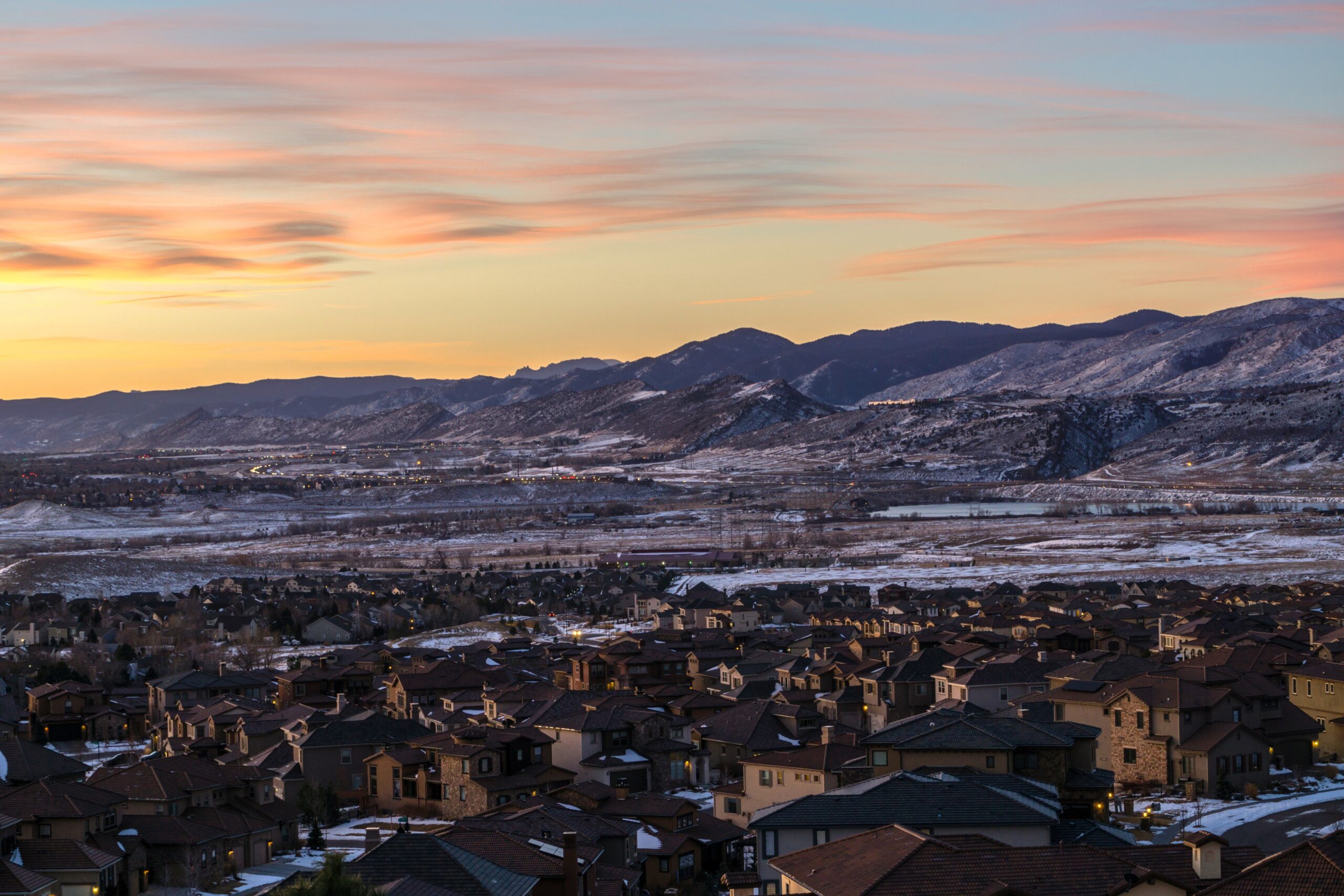 View of Lakewood, Colorado with mountains in the distance