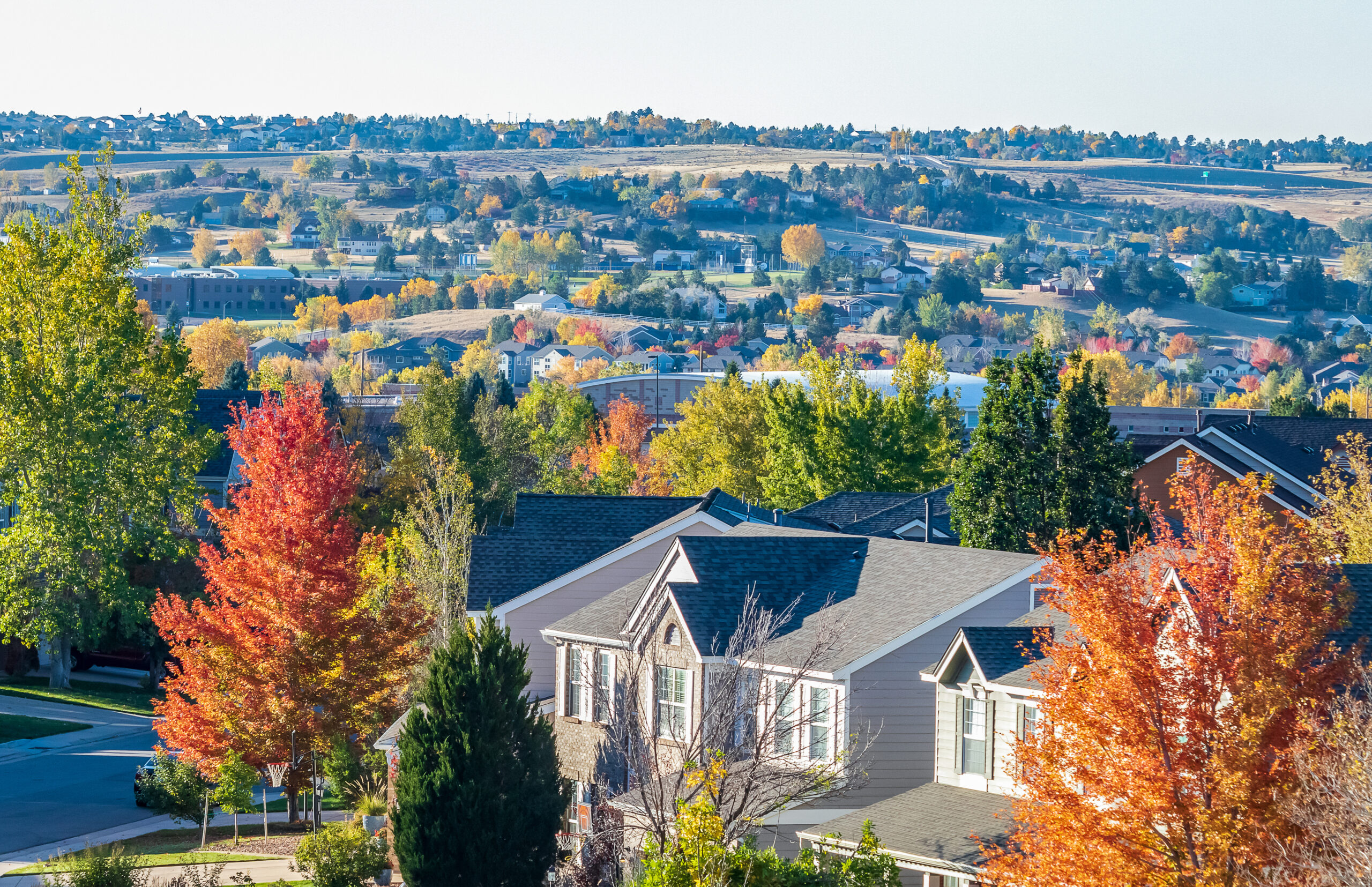 Scenic view of Lone Tree, Colorado with residential neighborhoods and open sky