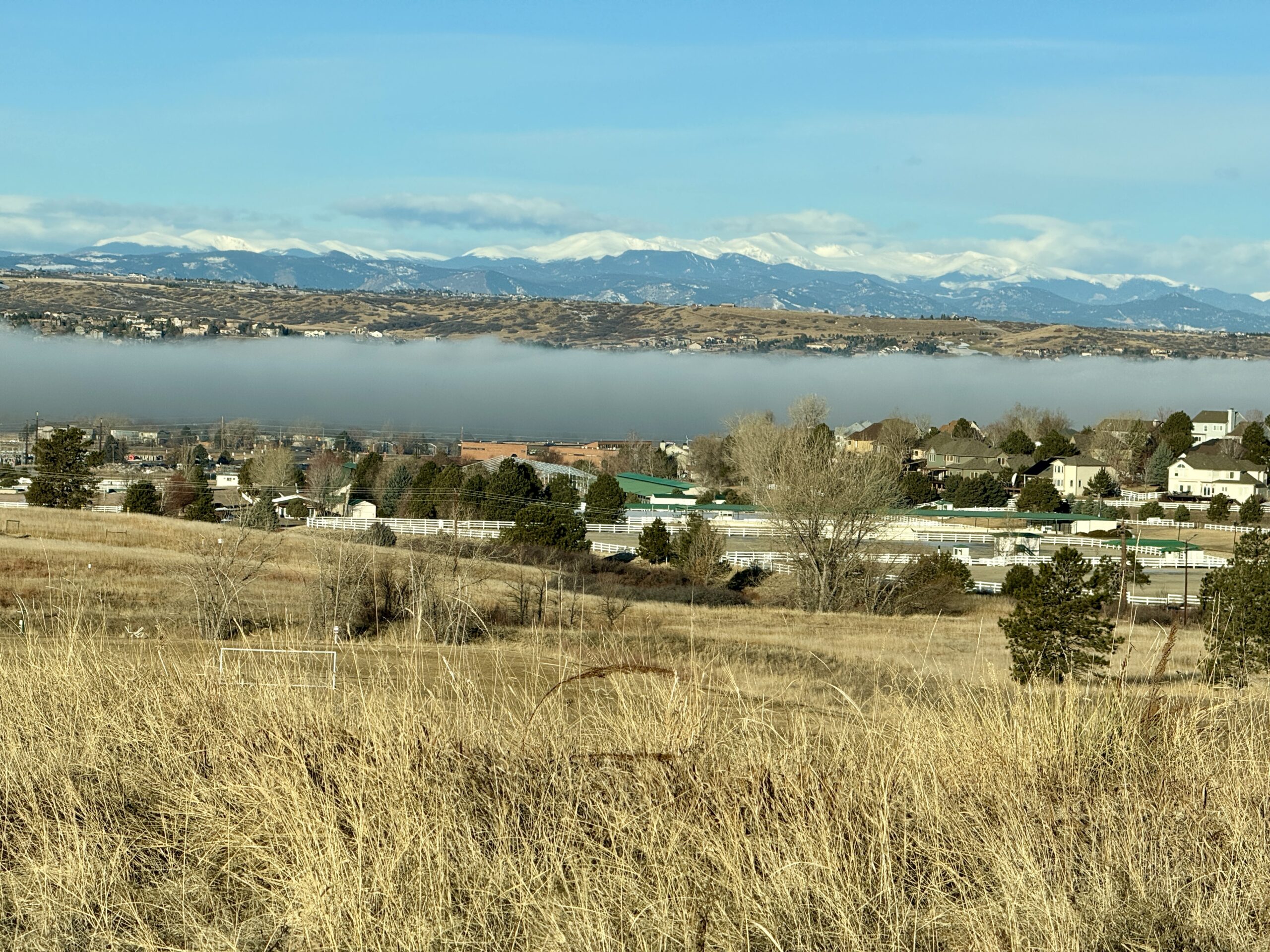 Scenic view of Parker, Colorado cityscape with residential neighborhoods and natural surroundings