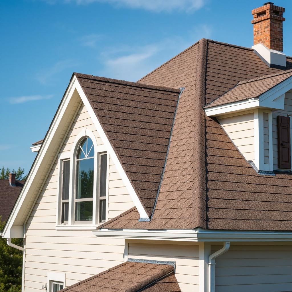 Close-up of new asphalt shingles on a residential roof in Thornton, Colorado