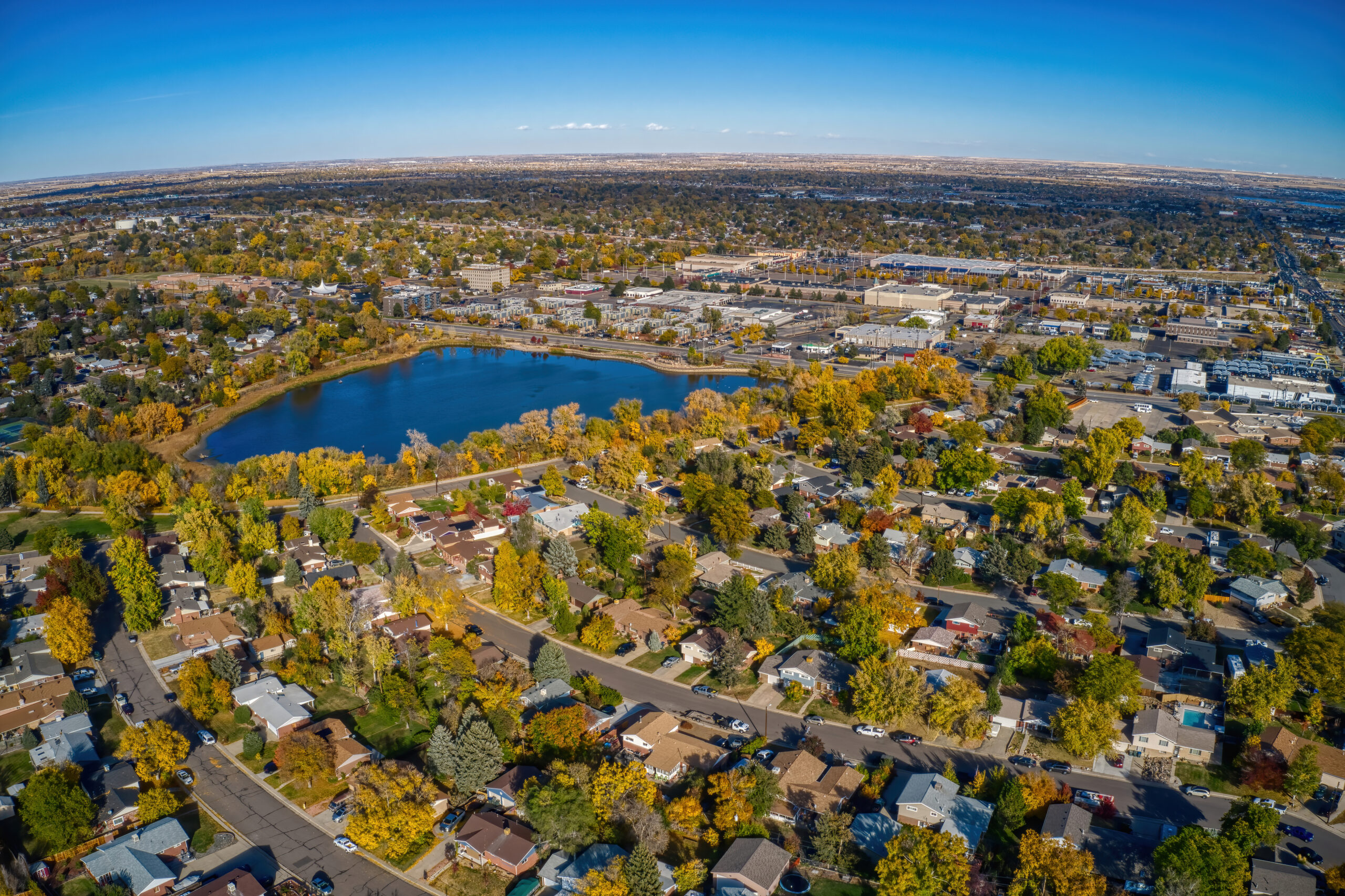 View of Thornton, Colorado with residential neighborhoods and open sky