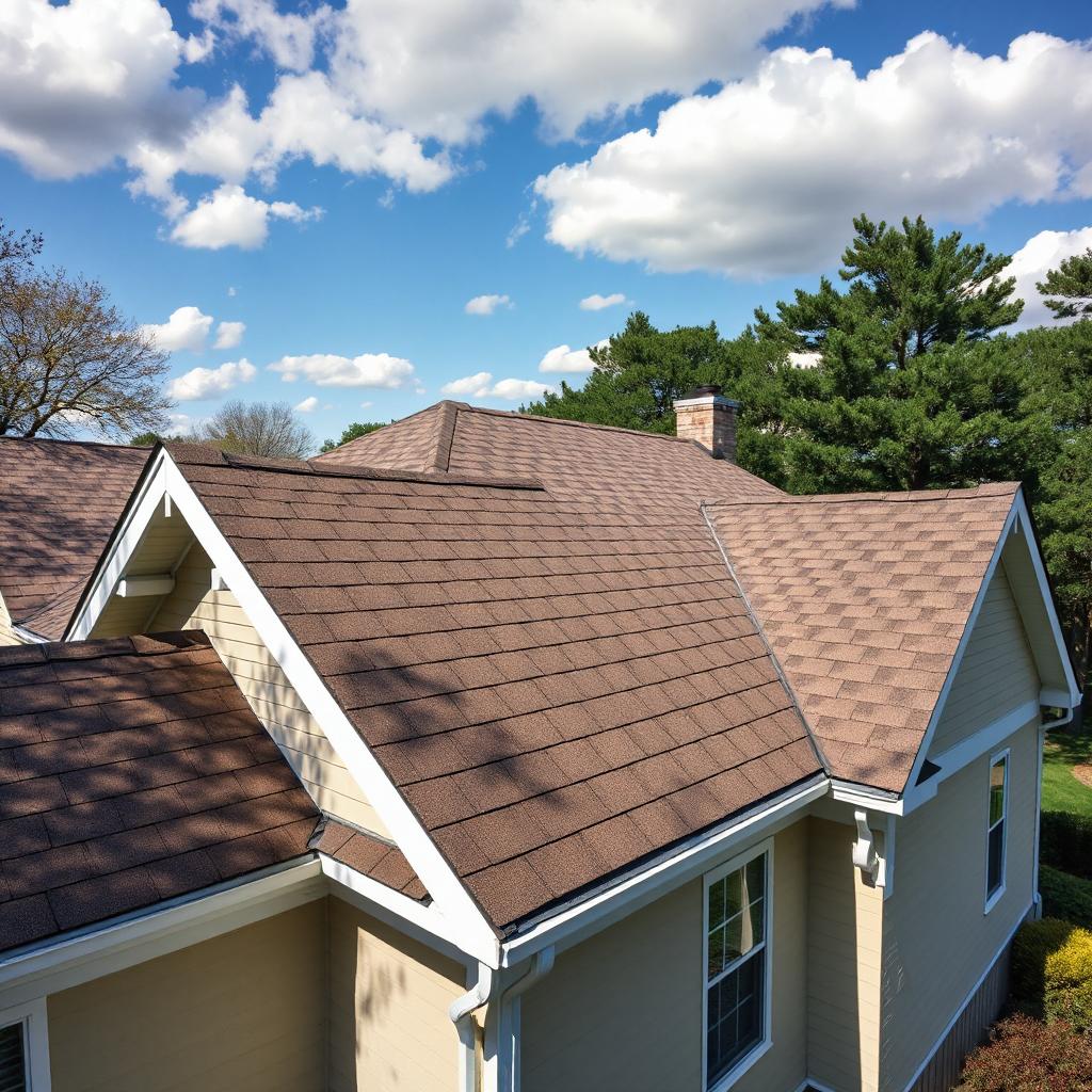 Close-up of a new asphalt shingle roof on a Denver home