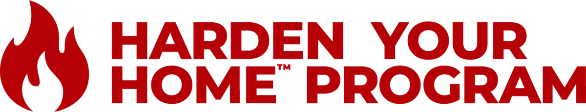 Harden Your Home™ Program logo promoting wildfire-ready roofing, Vulcan Vents®, and Colorado WUI home hardening by Road Home Exteriors.